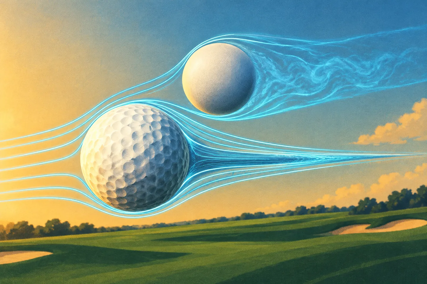 Comparación del flujo de aire y la estela de una pelota de golf con hoyuelos y otra lisa.