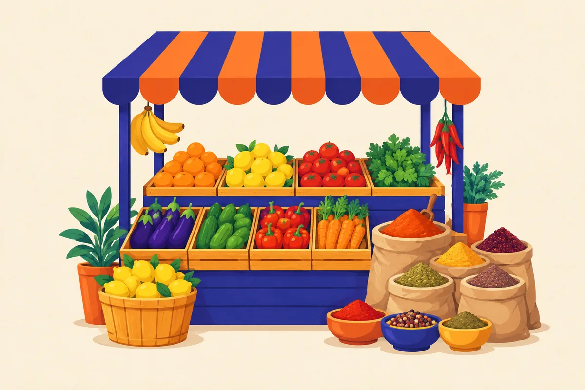 Ilustración del test sobre las frutas, verduras y especias