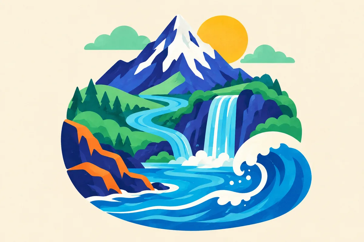 Ilustración del test sobre ríos, montañas y mares del mundo